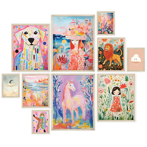 Nistio® Animal Artwork for Nursery, Kids Room Watercolor Prints with Lion, Horse, Dog, Penguin and Tiger, Colorful Abstract Wall Art for Children, Set of 10 (Unframed)