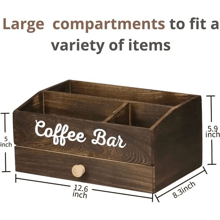 Wood Coffee Station Organizer Dividers, Countertop Decor with Compartment ,Coffee Bar Accessories ,Organizer for Stirring Pod ,Parties Cafes Bevel