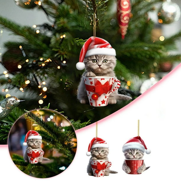 Colgante Navideño Plano de Acrílico con Forma de Gatitos | Decoración Festiva | Ligero y Resistente | Fácil de Colgar | Ideal para Regalar