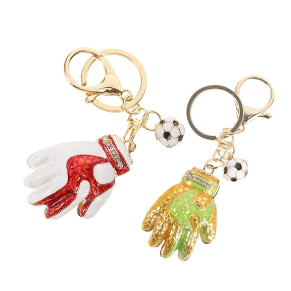 Masteelf 2pcs Soccer Favors Key Chains Goalkeeper Gloves Charms Keychain Sparkling Rhinestones Keychain Metal Craft Pendant Bag Decor