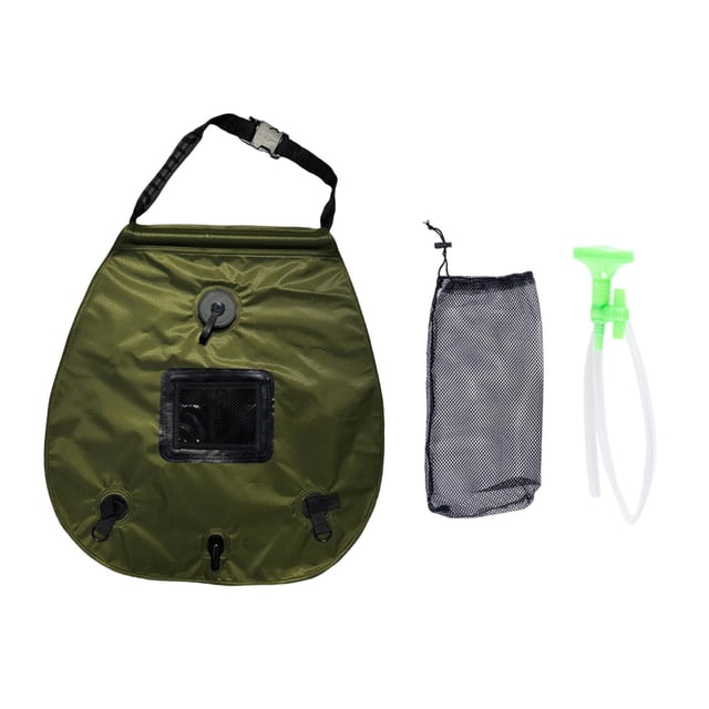 Bolsa de ducha para camping de 20 litros, PVC, calefacción solar portátil con cabezal de ducha y manguera flexible. Verde