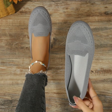 

Women s Black Slip On Flats Breathable Knitted Round Toe Non-slip Shoes Casual Lightweight Walking Shoes