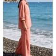 thumbnail image 6 of Amzcrzy Two Piece Sets for Women 2026 Solid Color Spring Outfits V Neck Button Down Shirt with Roll Tab Sleeves Wide Leg Pants Lounge Sets with Pockets Dressy Casual Loungewear Sets Pink 2XL, 6 of 8