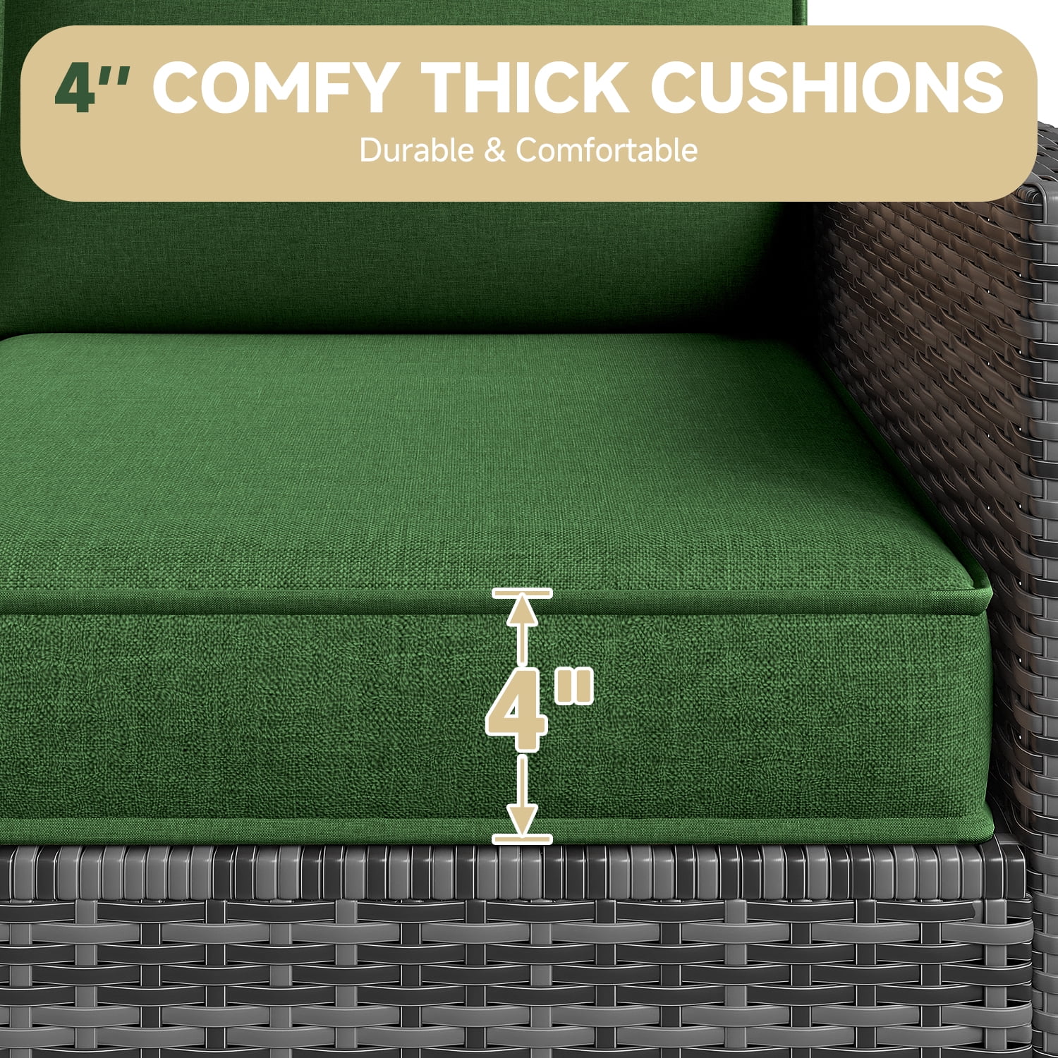 BaPiPro 4-Person Dark Green Outdoor Sectional Sofa Cushions, Waterproof Polyester Patio Cushions with High-Density Sponge, No Assembly Required, for Backyard, Balcony, Deck, Poolside
