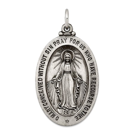 925 Sterling Silver Solid Oxidized Not engraveable Immaculate Conception Medal Charm 37x20mm Wide Pendant Necklace for W