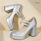 thumbnail image 4 of Zapatos IDIFU Mary Jane Silver Platform Chunky High Tacones para mujer, 4 of 6