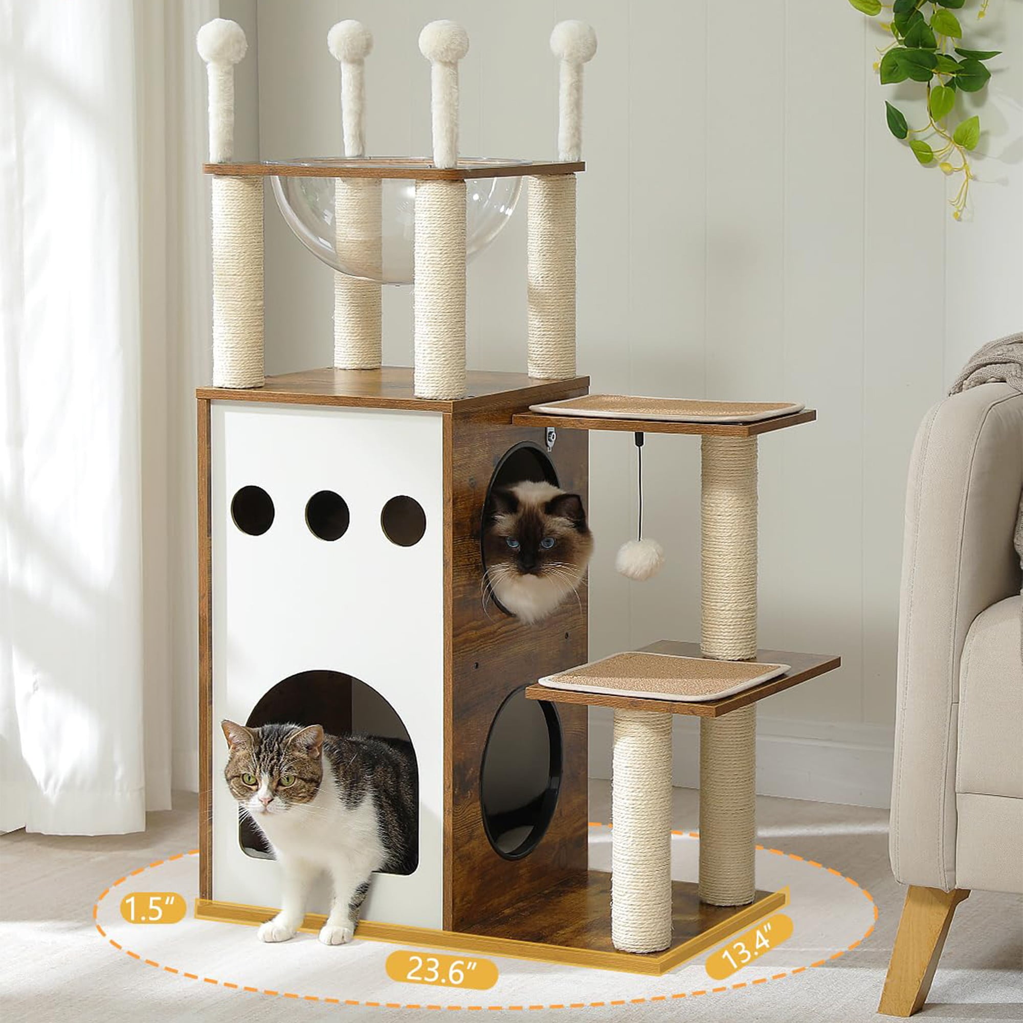 resenkos 42" Cat Tree House for Multiple Cats, Cat Tower with Double Spacious Condos Perch, Hammock, Kittens Activity Centre, Brown