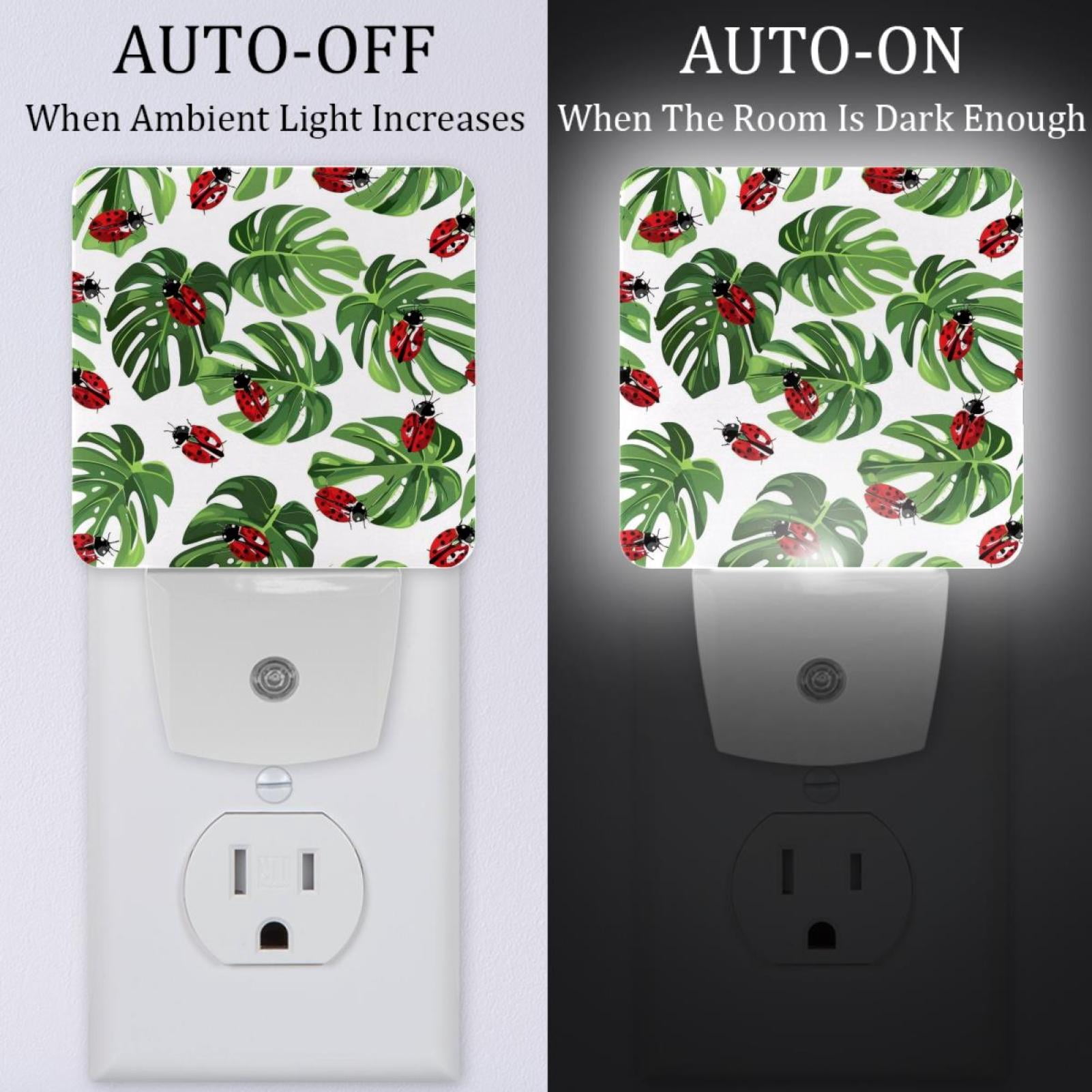 PhooArto Geen Palm Leaf Ladybugs Pattern Plug in LED Night Light Auto Sensor Dusk to Dawn Decorative Night for Bedroom, Bathroom, Kitchen, Hallway, Stairs, Baby's Room, Energy Saving