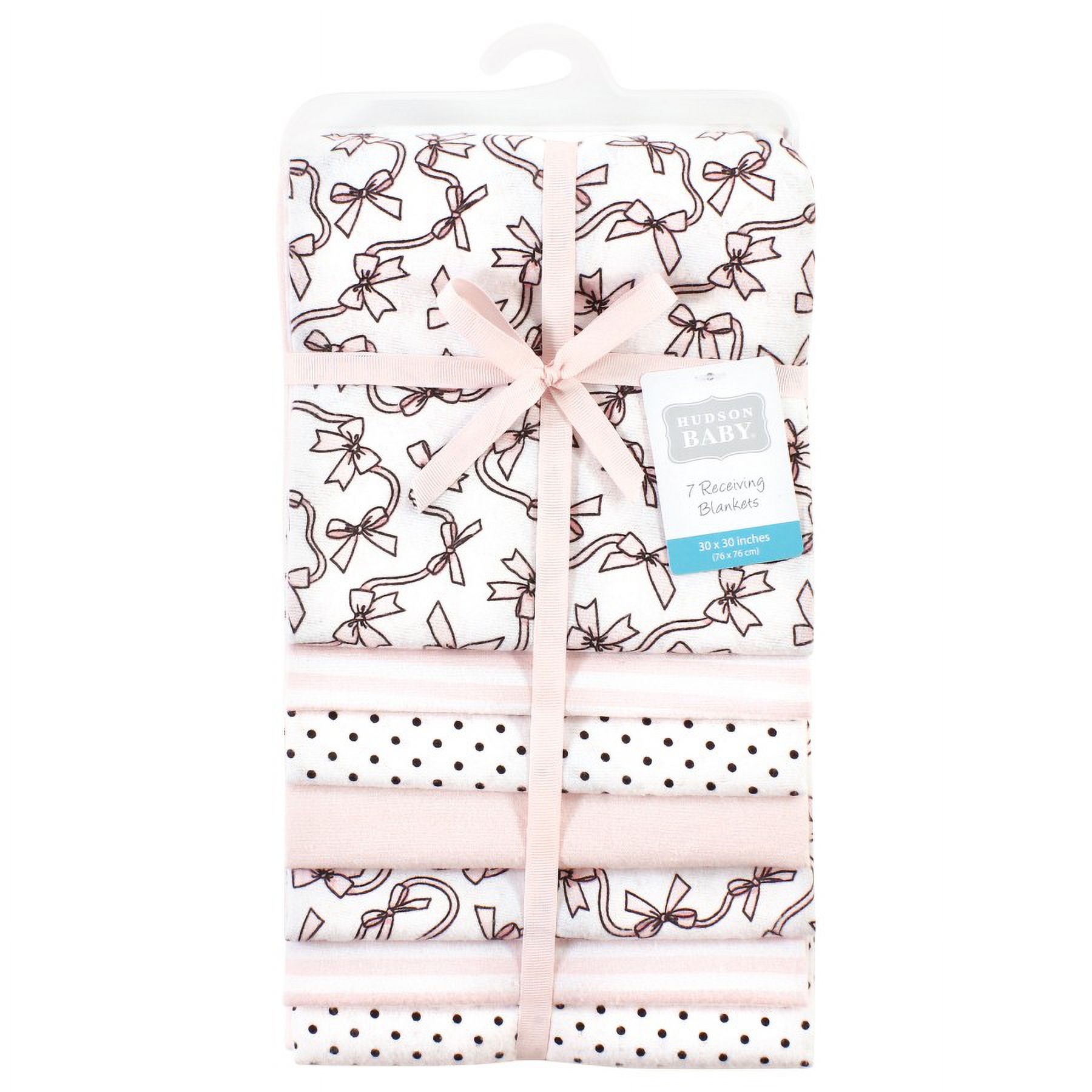 Hudson Baby Infant Girl Cotton Rich Flannel Receiving Blankets Bundle, Pink Bows, One Size