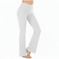 thumbnail image 2 of ZHYou Womens Ribbed Knit Flared Yoga Pants,Stretchy,Bootcut Comfort Fit Loungewear Tummy Control Trousers,White,Size L, 2 of 5