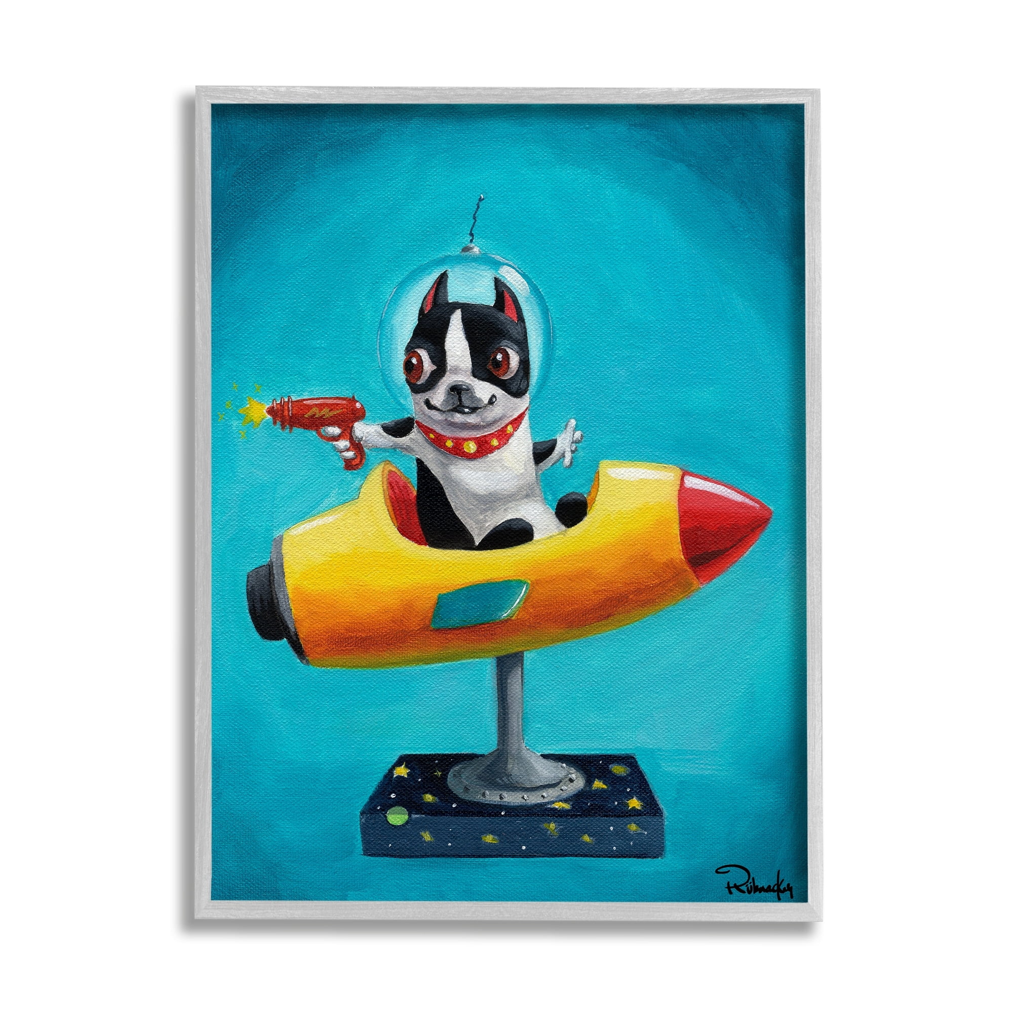 Stupell Industries Funny Big Eye Space Dog Retro Rocketship Ride, 24 x 30, Design by Brian Rubenacker
