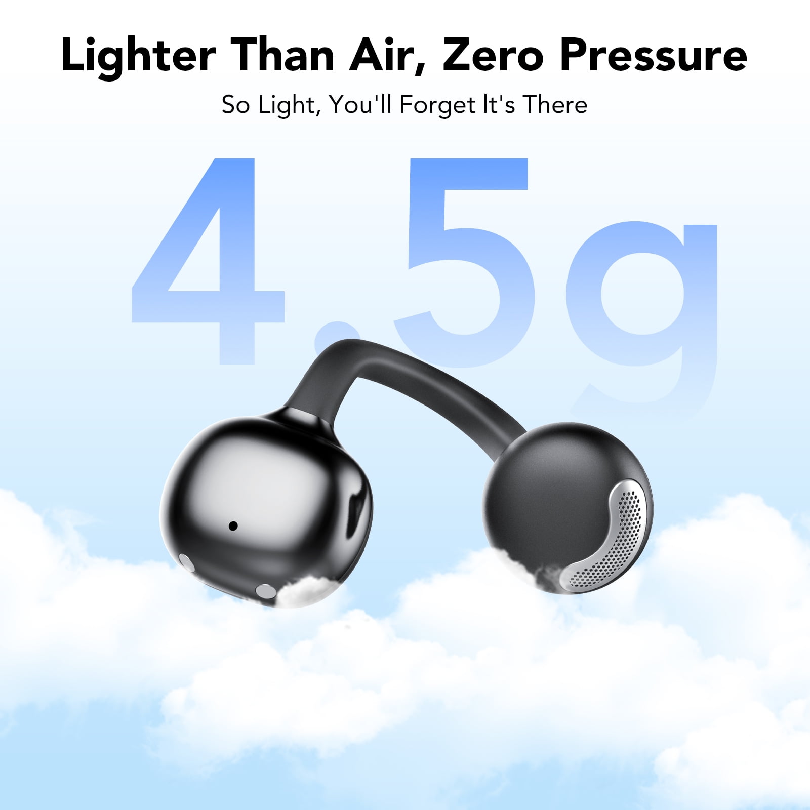 Open Ear Earbuds, Bluetooth Headphones 6.0, Lightweight Comfort Open Ear Clip Wireless Earbuds, 50H Playtime, ENC Clear Calls, Deep Bass, IPX7 Waterproof, Design Fit Running/Workout(Black)