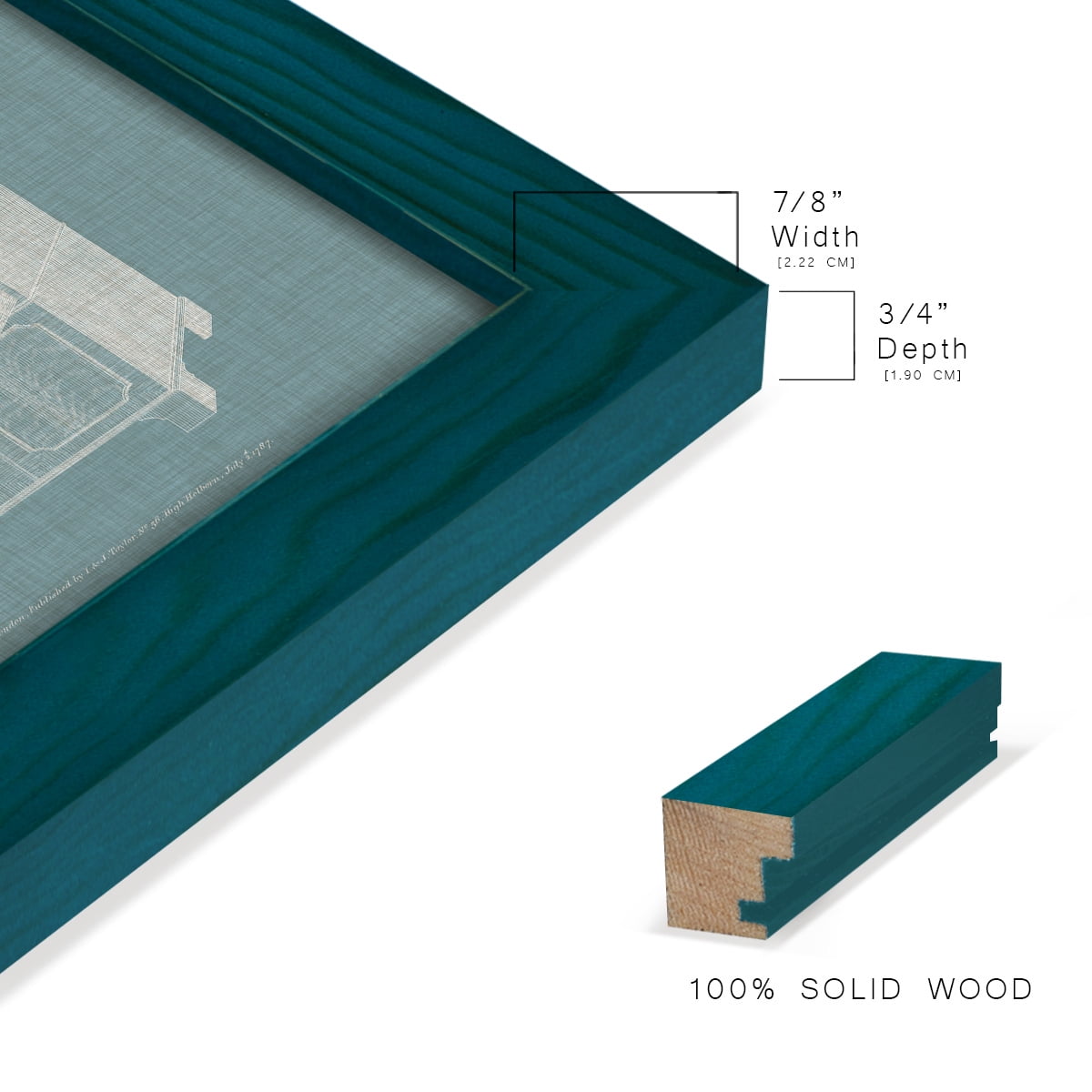 Hepplewhite Desk & Bookcase IV - Framed Print w/glass - Ocean Blue