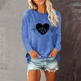 thumbnail image 2 of Ousvtion Women's Crewneck Shirt EKG Heartbeat Print Pullover Tops Casual Long Sleeve T-shirts Relaxed Fit Blouse Spring Summer Clothes Saving,A07-Blue,X-Large, 2 of 4