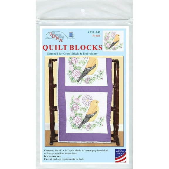 Jack Dempsey Stamped White Quilt Blocks 18"X18" 6/Pkg-Finch