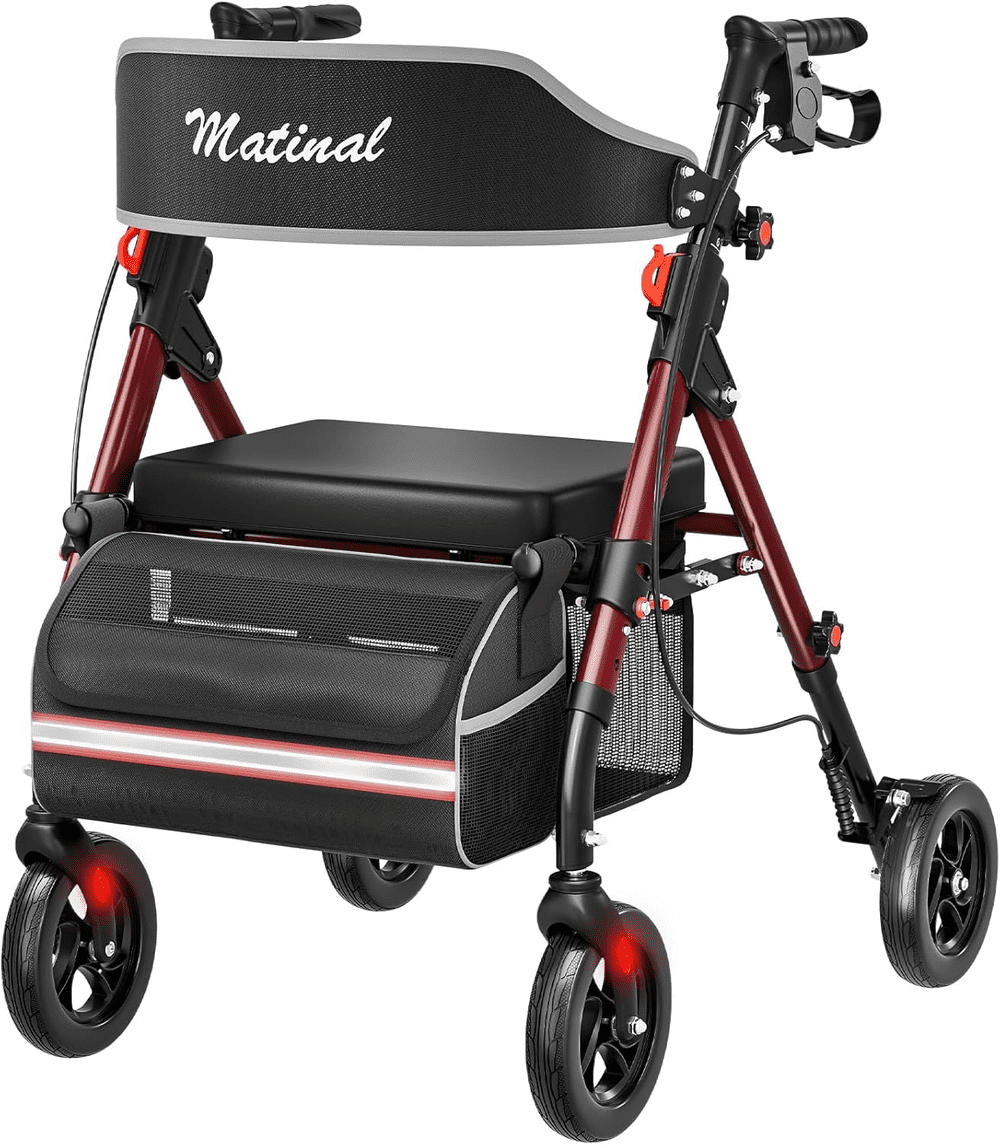 Dynarex DynaGo Zoom 3-Wheel Rollator - Foldable Lightweight Walker, 250 Lb Capacity, Removable Pouch, Red 1 thumbnail image