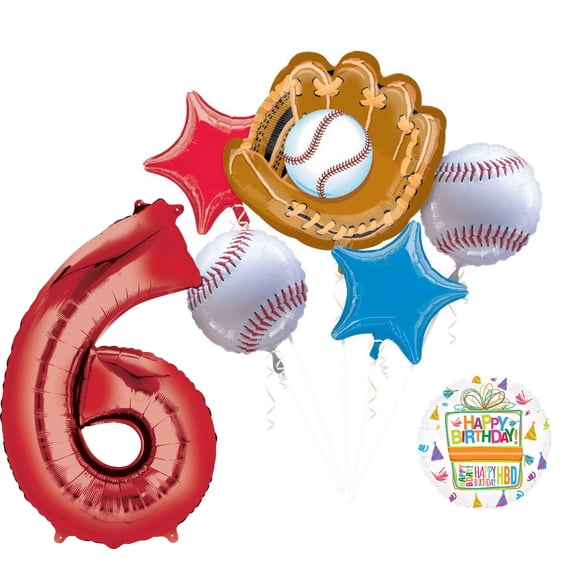 Baseball 6th Birthday Party Supplies and Balloon Bouquet Decorations