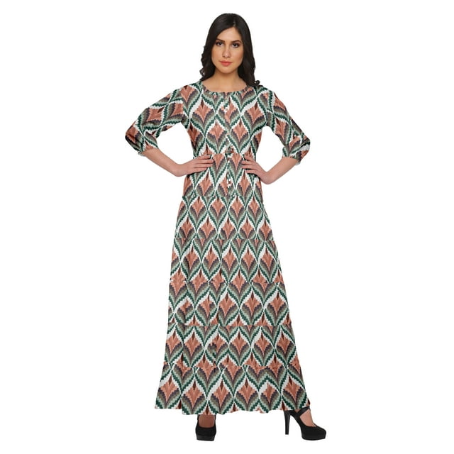 Moomaya Robe Longue à Col Rond à Manches 3/4 pour Femmes Grande Taille Vêtements d'Été
