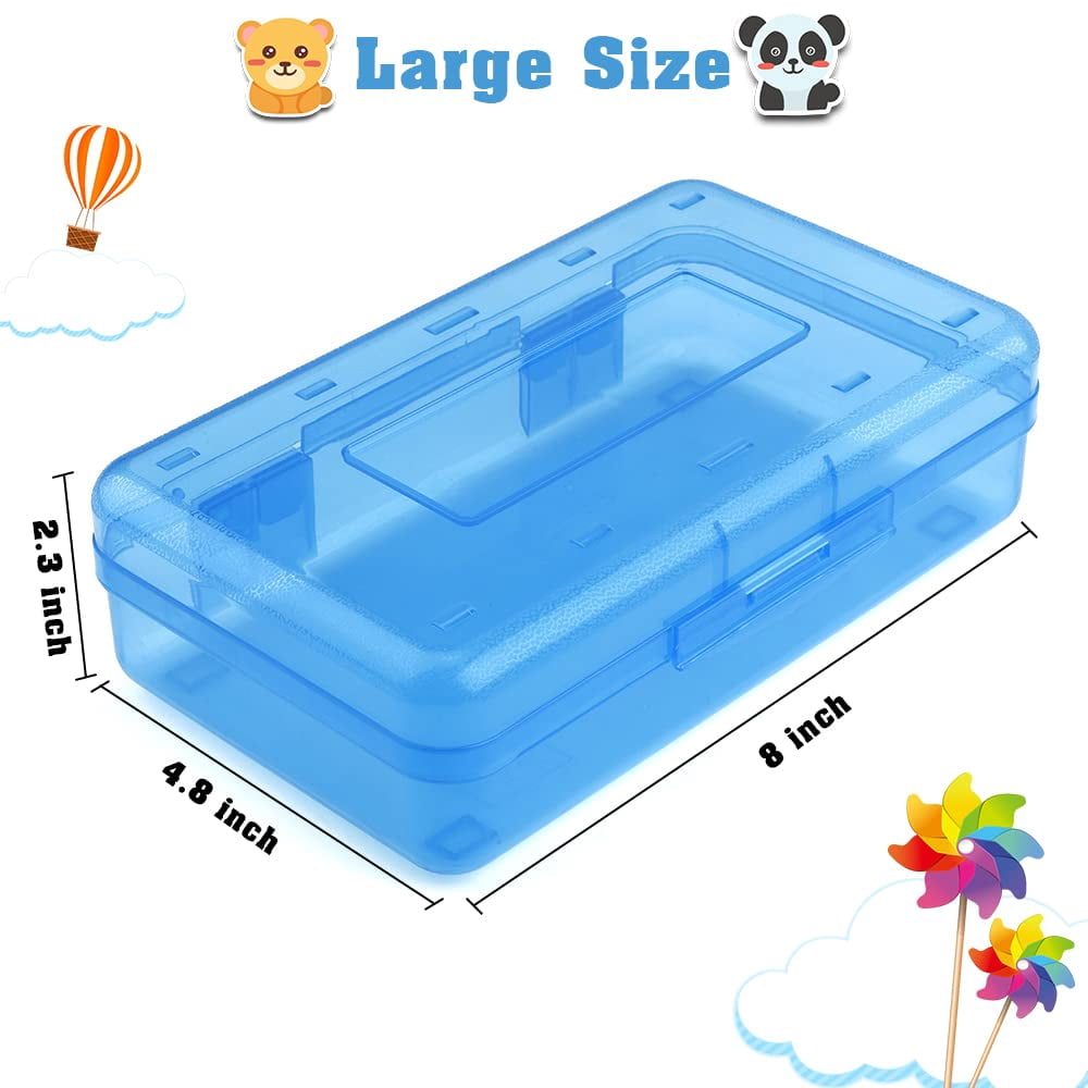 Pencil Box, Large Capacity Clear Pencil Case, 1 Pack Hard Pencil Case, Clear Crayon Box with Snap-tight Lid Stackable Design, Plastic Storage Box for Office Supplies, Pink