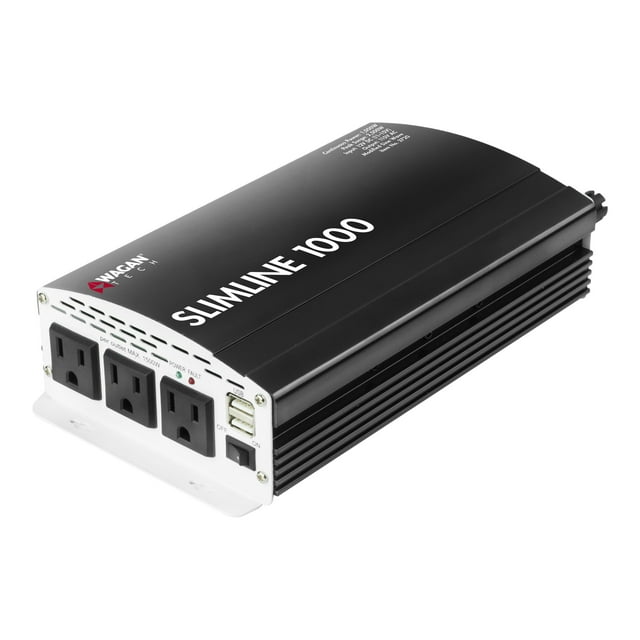 Wagan 3720 Black 1000W Slim Line AC to DC Inverter - Modified Sine Wave Power Inverter 1000W TrueRated Power 2000W Surge Power Inverter