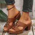 thumbnail image 2 of Dakaela Women's Platform Chunky Heels 2025 Open Toe Summer Slides Mules Slip on Dress Shoes Brown 7.5, 2 of 8