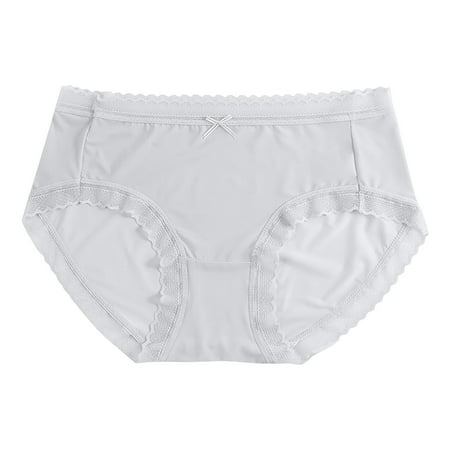 TIHLMK Plus Size Underwear for Women Panties Women s Traceless Ultra Thin Ice Silk Briefs Lace Edge Breathable Mid Waist Briefs Gifts for Women Gray Underwear