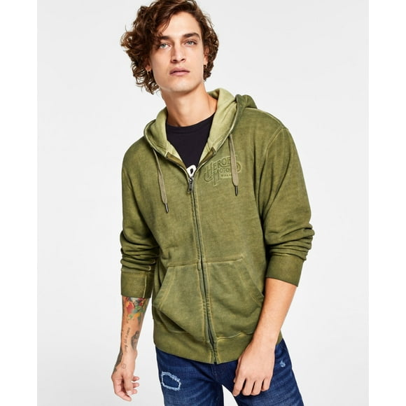 Heroes Motors Mens Vintage Zip Hoodie, Green, Medium
