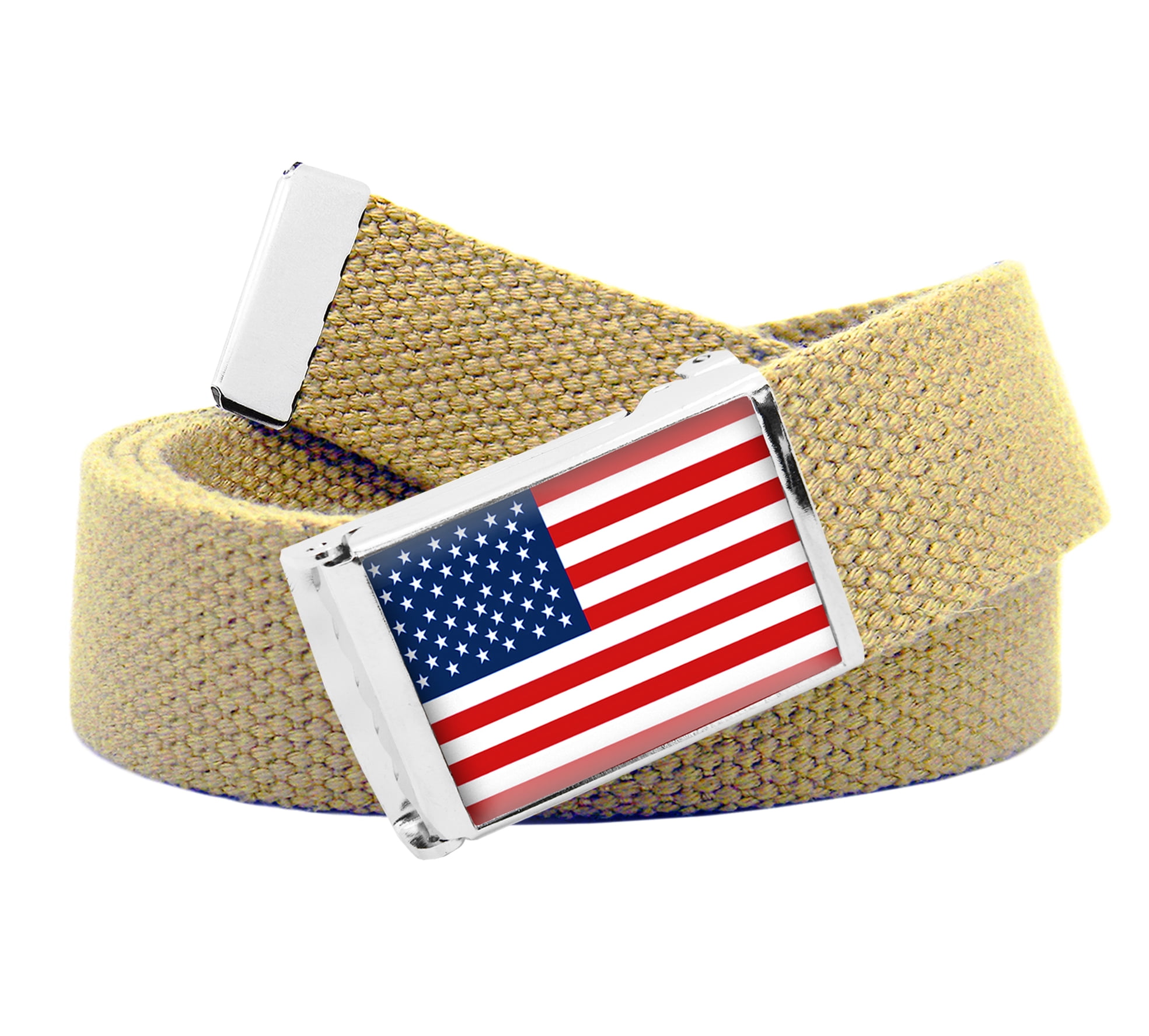 Build A Belt American Flag Flip Top Men's Belt Buckle with Canvas 