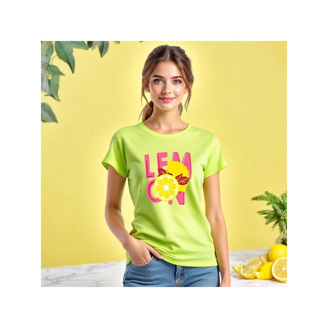 Playera Frutal Con Estampado Lemon – Estilo Cítrico que Ilumina tu Look Color Verde Lima Talla Grande Marca Emil SaEs