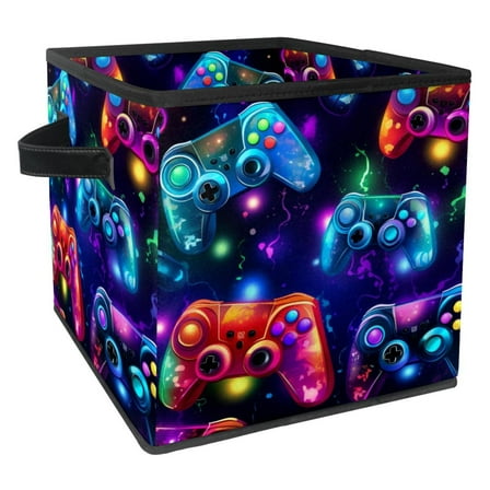 Game Controller Foldable Storage Baskets Toy Storage with Handle 10.8"x10.5"x10.6" Large Capacity Storage Cubes