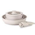 thumbnail image 1 of Sartenes Antiadherentes, Juego de 5 Ollas, Utensilios de Cocina Antiadherentes con Tapa y Mango Desmontable para Todas las Estufas, Apto para Lavaplatos y Horno, Beige, 1 of 8