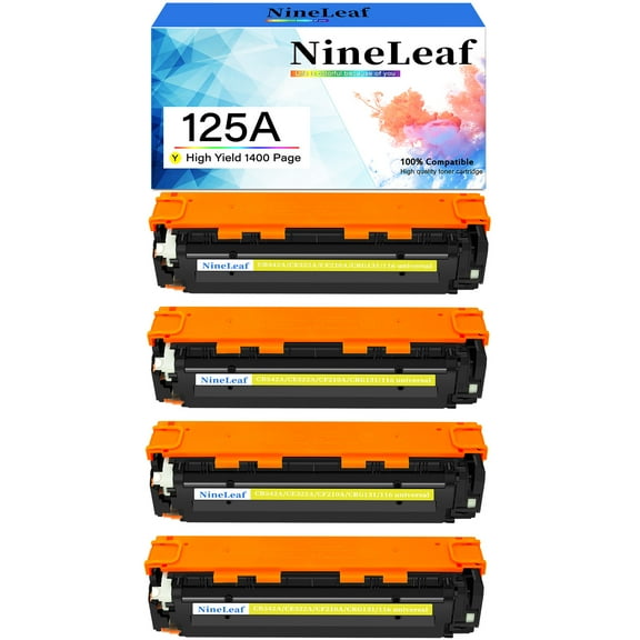 NineLeaf High Capacity Compatible Toner Cartridge Replacement for HP 125A CB542A work for LaserJet CM1312 CM1312nfi MFP CP1215 CP1515n CP1518ni Series Printers (Yellow,4 Pack)