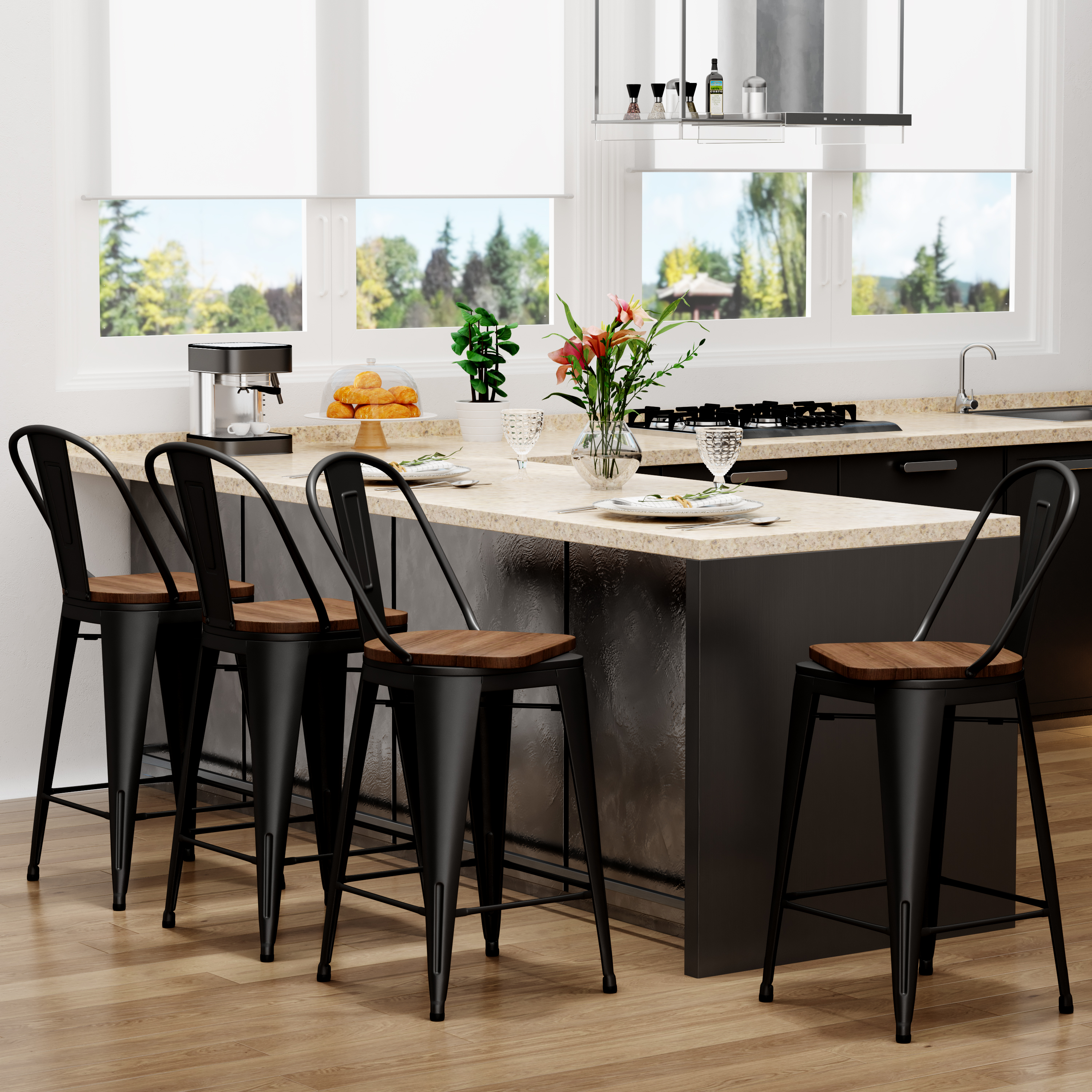 Andeworld Swivel Metal Bar Stools Set of 4, Matte Black photo 4