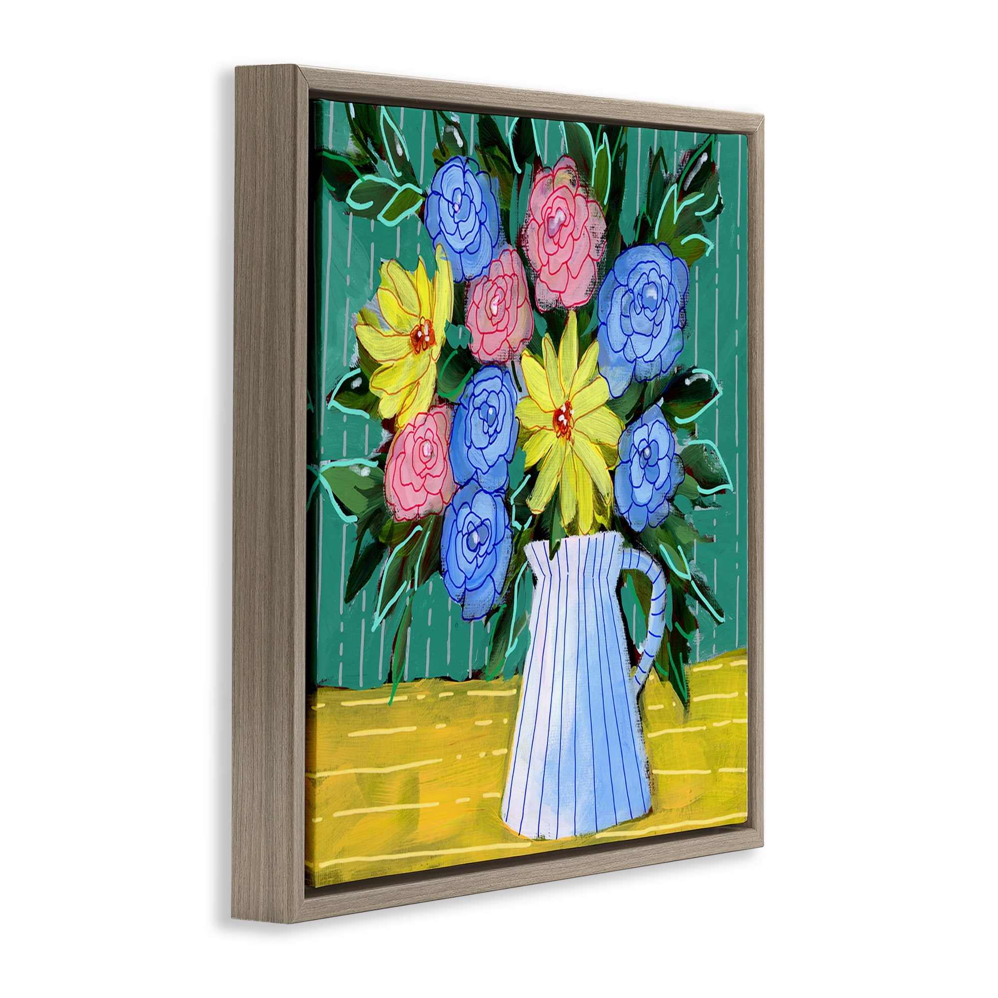 Stupell Industries Bright Pop Bouquet Plants & Flowers Painting Brown Floater Framed Canvas Art Print Wall Art, 18 x 18