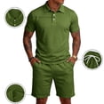 thumbnail image 3 of Havenx Tracksuit 2 Piece for Men Button Down Short Sleeve Drawstring Polo Shorts Sets with Pockets Elastic Waist Sweatsuit Sets Casual Summer Vacation Athletic Loungewear,Camouflage Green L, 3 of 7