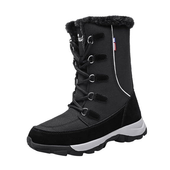 Snow Boots for Women,Women's Winter Boots with Insulated Mid Calf Fashion Design Lace Up Style for Cold Weather and Comfortable Wear,Winter Boots for Women,Black,7