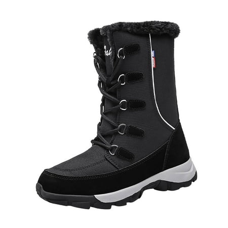 

Ediodpoh Women s Winter Boots Warm Lined Ladies Snow Boots Fashion Mid Carf Leather Boots Lace up Insulated Women s Boots Black 8