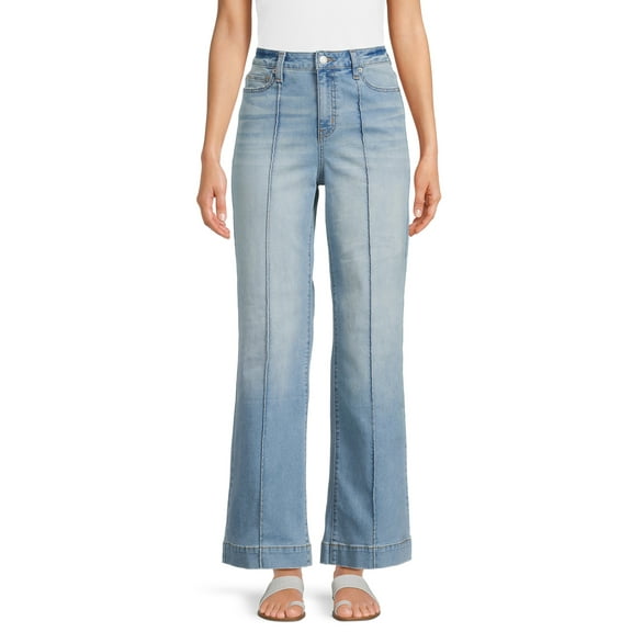 Time and Tru Women's Wide Leg Jeans with Seam Details, Available in Regular, Short, Long Inseams, Sizes 0-22