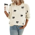 thumbnail image 2 of Women's Y2K Sweater Cozy Fall Sweaters Knit Crewneck Long Sleeve Drop Shoulder Pullovers Milky White M, 2 of 10