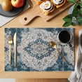 thumbnail image 2 of Boho Flower Blue Gray Placemats Set of 12 Retro National Floral Textured Place Mats Indoor Wipeable Table Mats Washable Cloth Dining Table Placemats for Kitchen Holiday Party Home Decor 13x19 Inch, 2 of 9