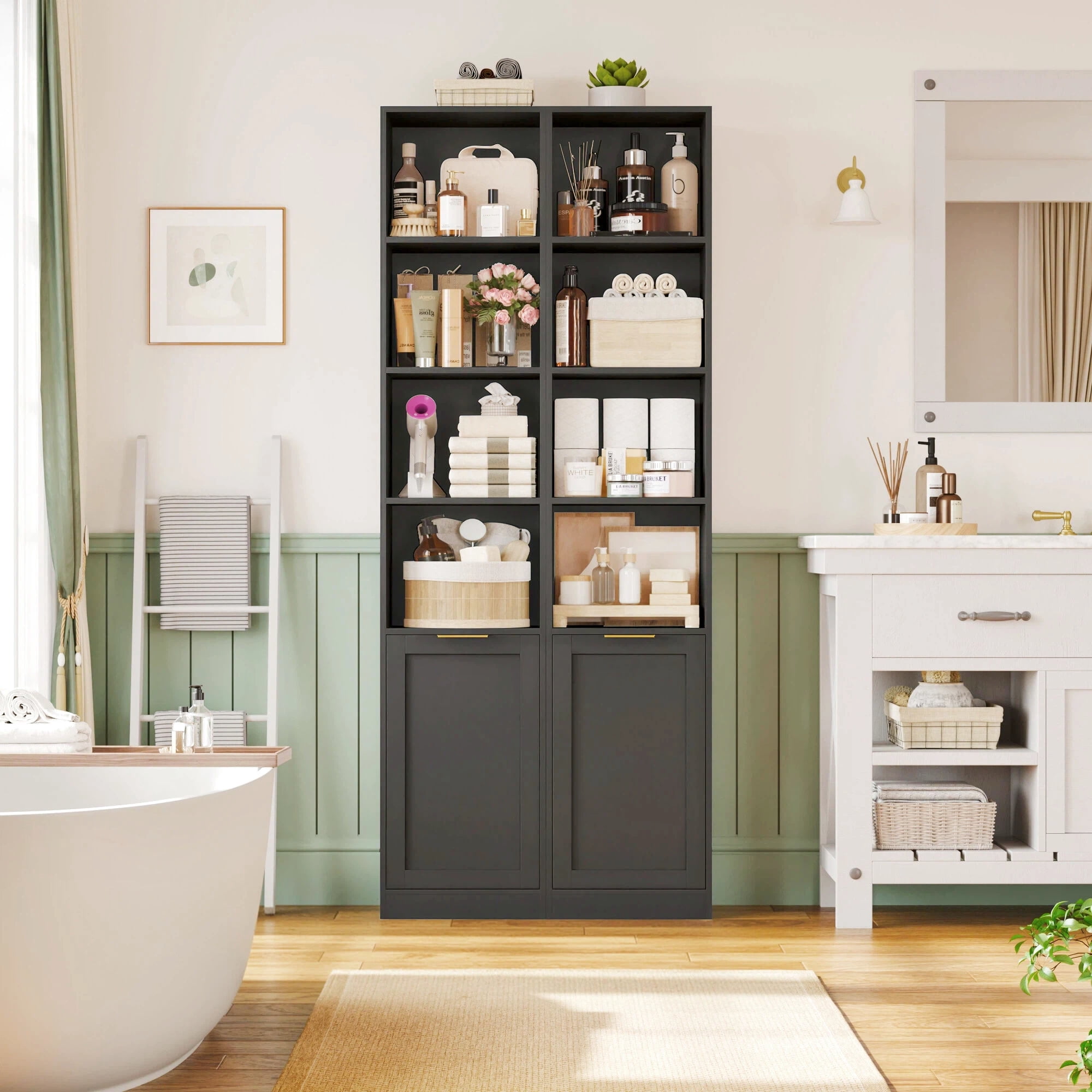 Hiphuta 73.5" Tall Bathroom Storage Cabinets with Adjustable Shelves, 6-Tier Narrow Cabinet, Bathroom Storage Tower for Small Spaces, Black