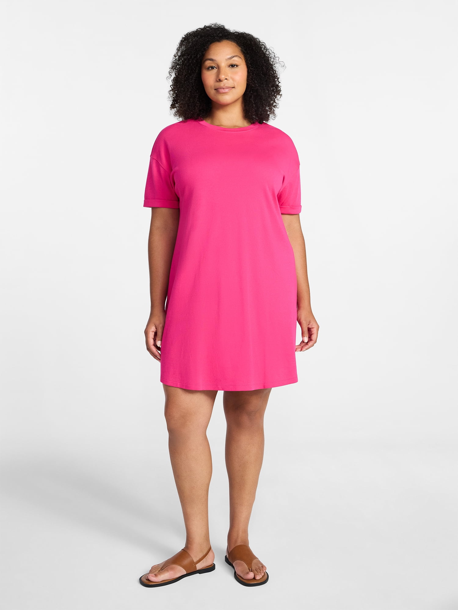 Time and Tru Women's Cotton T-Shirt Dress with Short Sleeves, Sizes XS-XXXL