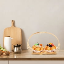 FRCOLOR Flat Wicker Basket with Handle Willow Serving Basket Bread Basket Fruit Holder Basket Mini Candy Basket Wicker Flower Basket for Garden Yard Party Decoration