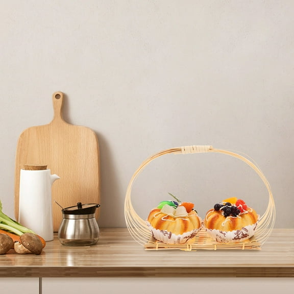 FRCOLOR Flat Wicker Basket with Handle Willow Serving Basket Bread Basket Fruit Holder Basket Mini Candy Basket Wicker Flower Basket for Garden Yard Party Decoration