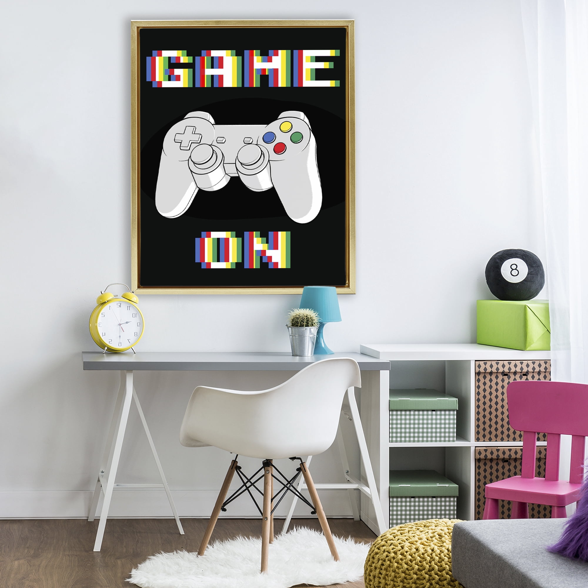 Stupell Industries Colorful Digital Game On Gold Framed Floater Canvas Wall Art, design by Marcus Prime