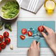 thumbnail image 4 of City Cutting Board, Winter Season Composition Snow Pattern with Houses and Bridges Architecture, Decorative Tempered Glass Cutting and Serving Board, Small Size, Pale Blue Grey White, by Ambesonne, 4 of 5