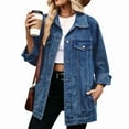 thumbnail image 2 of Womens Trendy Long Sleeve Denim Jackets Button Down Fitted Trucker Shacket with Pockets Dark Blue M, 2 of 10