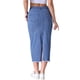 thumbnail image 3 of Falda de mezclilla midi ajustada para mujer, de tiro alto, con rotos y dobladillo sin terminar, estilo casual, color azul claro, 3 of 6