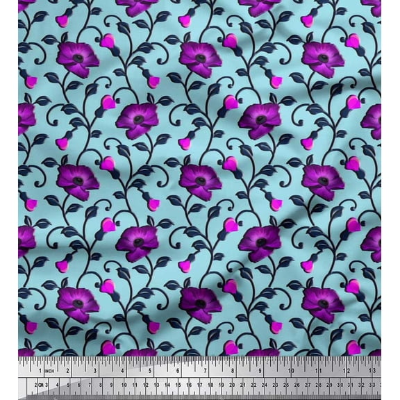 Soimoi Cotton Duck Fabric Leaves & Floral Artistic Printed Craft Fabric by The Yard 42 Inch Wide