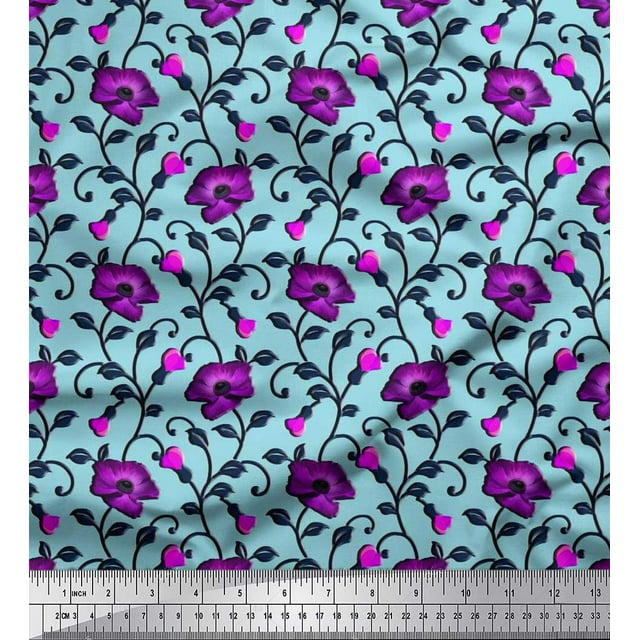 Soimoi Rayon Fabric Leaves & Floral Artistic Decor Fabric Printed Yard 56 Inch Wide